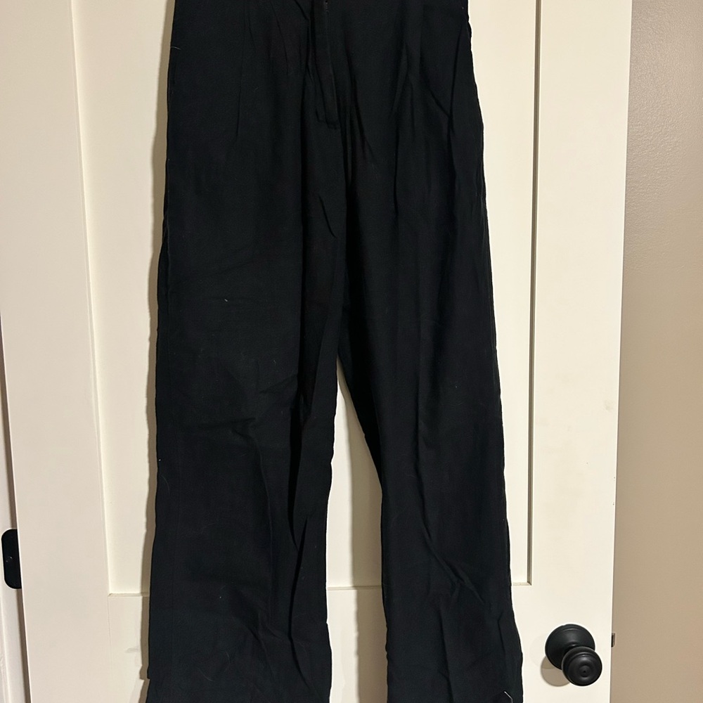 Abercrombie & Fitch Black Wide-Leg Linen Pants